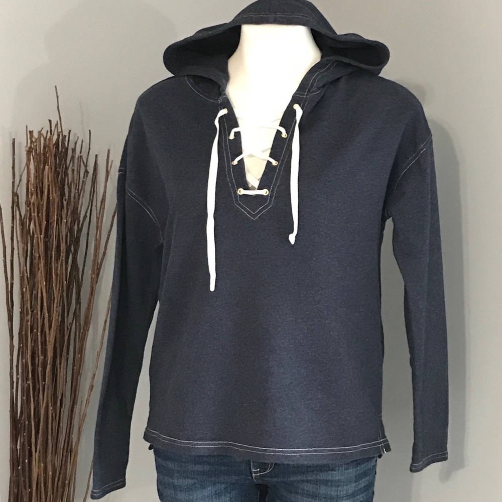 Loft Nautical Heather Blue Hooded Sweatshirt